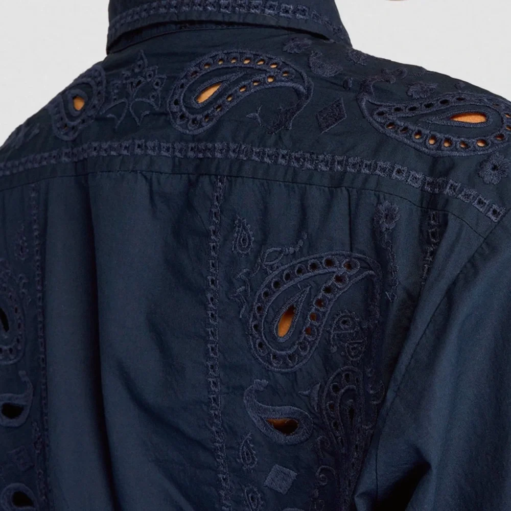 Rag & Bone Vivian Navy Paisley Embroidered Eyelet Button Down Shirt L - Picture 9 of 10